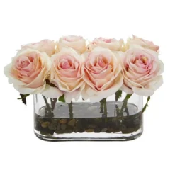 Nearly Natural 5.5-in Blooming Roses In Glass Vase Artificial Arrangement -Adesso Store GUEST 45ff3293 9cce 46cb 8cc5 61a779b31b7a