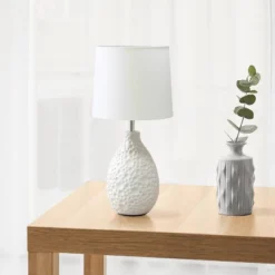 14.17" Traditional Ceramic Texture Thumbprint Tear Drop Table Desk Lamp With Tapered White Shade White - Creekwood Home -Adesso Store GUEST 4602750b c70d 4fca 8f7e 05e3b1f97ee8