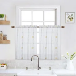 Trinity Short Curtains Floral Embroidered Pom Design Semi Sheer Rod Pocket -Adesso Store GUEST 46c4686d b511 4540 8789 5e4ee9847005