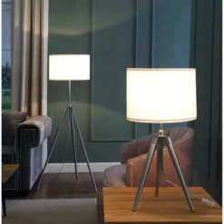 34.25" X 29.25" Mid-Century Adjustable Tripod Metal Table Lamp Chrome/Silver - Ore International -Adesso Store GUEST 493798f7 d8e9 4cea 8619 2aa25c12b3f2