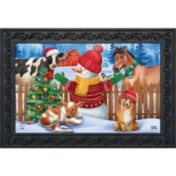Barnyard Snowman Christmas Doormat Dog Horse Cow Calf 30" X 18" Briarwood Lane
