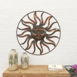 Metal Sunburst Indoor Outdoor Round Wall Decor With Distressed Copper Like Finish Brown - Olivia & May -Adesso Store GUEST 4a43ce82 394f 4f73 a65f aa67e757f80a