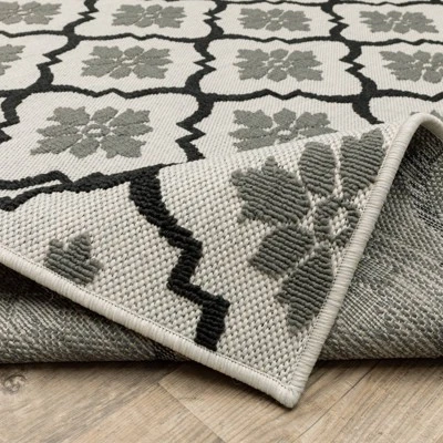Trinity Floral Trellis Patio Area Rug Beige/Black - Captiv8e Designs 10 Trinity Floral Trellis Patio Area Rug Beige/Black - Captiv8e Designs - Image 8