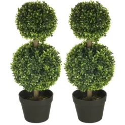 HOMCOM 2 Pack 23.5" Artificial Boxwood Topiary Ball Trees Set Of 2, Double Ball-Shaped Boxwood Artificial Topiary Plants For Indoor Outdoor, Green -Adesso Store GUEST 4c33cd39 5fd3 464d 84e5 988949b39f06