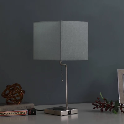 21.5" Modern Metal Table Lamp With USB Charging Port Gray - Ore International 4 21.5" Modern Metal Table Lamp With USB Charging Port Gray - Ore International - Image 2