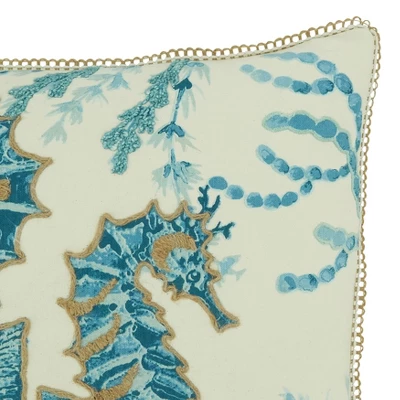 Saro Lifestyle Sea Horse Throw Pillow With Down Filling, 20", Blue 4 Saro Lifestyle Sea Horse Throw Pillow With Down Filling, 20", Blue - Image 2