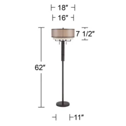 Franklin Iron Works Alamo Industrial Rustic Floor Lamp 62" Tall Bronze Metal Sheer Organza Outer Linen Fabric Inner Double Drum Shade For Living Room -Adesso Store GUEST 5265f35b 3d09 4304 b50d 0dab942ffd48