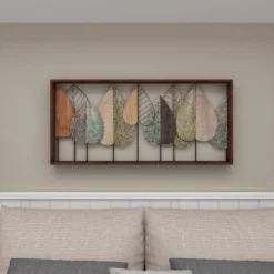 Metal Leaf Varying Texture Wall Decor With Wood Frame Brown - Olivia & May -Adesso Store GUEST 52e96c1e 877a 4a05 8bc3 81b800e6ce33