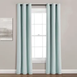 Home Boutique Insulated Grommet Blackout Linen Window Curtain Panel Blue Single 38X84