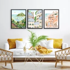 Americanflat 3 Piece 16x20 Wrapped Canvas Set - Portofino By Sabina Fenn - Coastal Wall Art