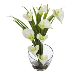 15.5" X 9.5" Artificial Calla Lily And Grass Plant Arrangement In Vase - Nearly Natural -Adesso Store GUEST 54a28778 0de9 40c5 a4c8 2d5a8784fa37