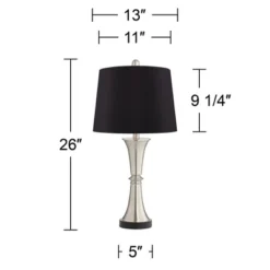 360 Lighting Seymore Modern Table Lamps 26" High Set Of 2 Silver With USB Charging Port LED Touch On Off Black Faux Silk Drum Shade For Bedroom Desk -Adesso Store GUEST 55412ef0 d3d6 4b5d 8249 88398273a629