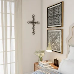 Metal Wall Cross With Decorative Fleur De Lis Design- Rustic Handcrafted Religious Wall Art For Décor In Living Room, Bedroom, More By Lavish Home -Adesso Store GUEST 554ae2b5 f75a 4268 b0ee 3ad219ef9f71