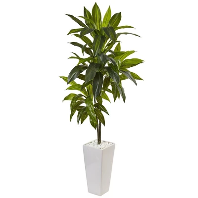 Nearly Natural 3-ft Dracaena Plant In White Tower Planter 3 Nearly Natural 3-ft Dracaena Plant In White Tower Planter