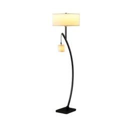 59" Contemporary Arc With Hanging Pendulum Metal Floor Lamp Black - Ore International