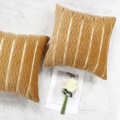 2 Pcs Velvet Fiber Soft Jacquard Striped Decorative Pillow Cover - PiccoCasa