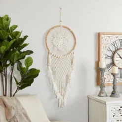 Cotton Macrame Handmade Intricately Woven Dreamcatcher Wall Decor With Beaded Fringe Tassels White - Olivia & May -Adesso Store GUEST 58e73f55 928a 4e18 83c2 6fd506ce34f7