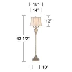 Barnes And Ivy Olde Vintage Floor Lamp 63 1/2" Tall Olde Silver With LED Nightlight Mercury Glass Faux Silk Bell Shade For Living Room Office House -Adesso Store GUEST 5b97e2db 60df 4363 8b35 c1d4749c7d33