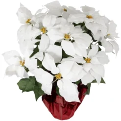 Northlight 22" White Artificial Christmas Poinsettia Flowers With Red Wrapped Base -Adesso Store GUEST 5c84ffa6 5e85 4e74 aa26 6d246ab6dfc7
