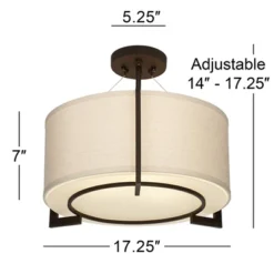 Possini Euro Design Stinson Modern Ceiling Light Semi Flush Mount Fixture 17 1/4" Wide Bronze 3-Light Linen Drum Shade For Bedroom Kitchen Living Room -Adesso Store GUEST 5cfc32a1 5a13 49e4 b20a c7db2f1f1e48