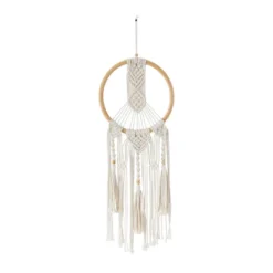 37" X 13" Cotton Macrame Handmade Intricately Weaved Wall Decor With Beaded Fringe Tassels White - Olivia & May