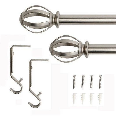 Decorative Drapery Single Rod Set With Cage Ball Finials Brushed Nickel - Lumi Home Furnishings 5 Decorative Drapery Single Rod Set With Cage Ball Finials Brushed Nickel - Lumi Home Furnishings - Image 3