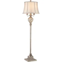 Barnes And Ivy Olde Vintage Floor Lamp 63 1/2" Tall Olde Silver With LED Nightlight Mercury Glass Faux Silk Bell Shade For Living Room Office House -Adesso Store GUEST 6727e7c0 3901 47bd aec6 152faf603e83