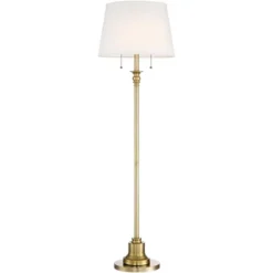 360 Lighting Spenser Vintage Floor Lamp 58" Tall Brushed Antique Brass Metal Off White Linen Drum Shade For Living Room Bedroom Office House Home -Adesso Store GUEST 67b8f1f0 826b 40da 9f2e de757389ef14
