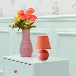 8.66" Petite Ceramic Orb Base Bedside Table Desk Lamp With Matching Tapered Drum Fabric Shade Orange - Creekwood Home -Adesso Store GUEST 6a2620d2 7192 4c15 a691 0f43c0edeb4c