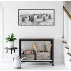 18" X 40" Sylvie Herd Of Highland Cows By The Creative Bunch Studio Framed Canvas Black/White - Kate & Laurel All Things Decor -Adesso Store GUEST 6ca4e7ee 1822 47ec 92c0 f286dac9ce3d