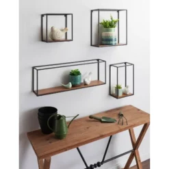 4pc Mallory Wood And Metal Wall Shelf Set Rustic Brown - Kate & Laurel All Things Decor -Adesso Store GUEST 6de01aee d307 4b8b 86b0 94c1aed0a8e3