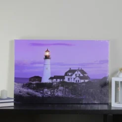 Northlight LED Lighted Coastal Lighthouse Home With Sunset Canvas Wall Art 15.75" X 23.5" -Adesso Store GUEST 6e01c05e 0a77 4a10 87a6 d2ab8c3d7c9c