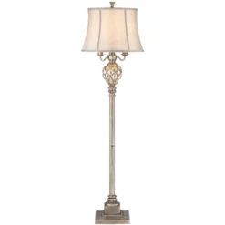 Barnes And Ivy Olde Vintage Floor Lamp 63 1/2" Tall Olde Silver With LED Nightlight Mercury Glass Faux Silk Bell Shade For Living Room Office House -Adesso Store GUEST 6e40855d 18c5 40bc 8a2e 7c7547e0deac