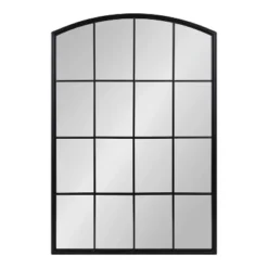 24" X 36" Forsyth Windowpane Arch Mirror Black - Kate & Laurel All Things Decor