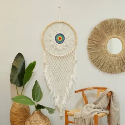 Cotton Macrame Handmade Intricately Woven Dreamcatcher Wall Decor With Beaded Fringe Tassels White - Olivia & May -Adesso Store GUEST 70ca47b4 7850 4f04 9068 616c4d9f58e6