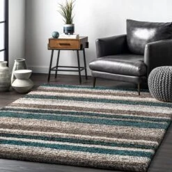 Striped Shaggy Woven Rug - NuLoom