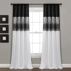 Home Boutique Night Sky Window Curtain Panel Single Black/White 42X84