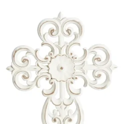 Set Of 3 Wooden Cross Carved Cross Wall Decors White - Olivia & May