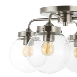 18" 4-Light Piper Farmhouse Rustic Iron/Glass LED Semi Flush Mount Nickel/Clear - JONATHAN Y -Adesso Store GUEST 7ed7f1e7 9361 4701 9cd4 bde5a7bb826f