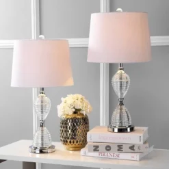 24" (Set Of 2) Aubrey Crystal Table Lamp (Includes LED Light Bulb) Clear - JONATHAN Y