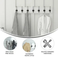 Emma And Oliver 34" Solid White Rustic Wall Hanging Storage Rack With Hooks For Entryway, Kitchen, Bathroom And More -Adesso Store GUEST 831f5902 9bb6 4e8e 93d5 5a436adbacea