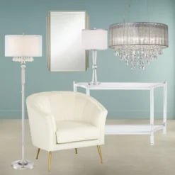 Possini Euro Design Jolie Chrome Chandelier Lighting 20" Wide Modern Crystal Silver Fabric Shade 7-Light Fixture For Dining Room House Kitchen Island -Adesso Store GUEST 83d4224f e103 42b2 8e6d 82380585f94d