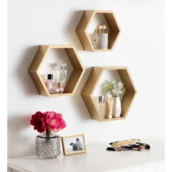 3pc Putnam Hexagon Wood Shelf Set Gold - Kate & Laurel All Things Decor -Adesso Store GUEST 8435ebf9 4873 4e1d afb3 55b6ea6ae964