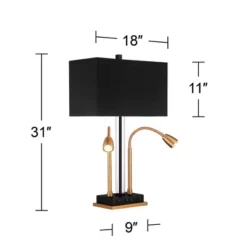 Possini Euro Design Griffin Modern Gooseneck Desk Lamp 31" Tall Gold With USB Charging Port Black Metal Rectangular Shade For Bedroom Living Room Kids -Adesso Store GUEST 84f94691 90ab 4e43 9de2 30874de1779a