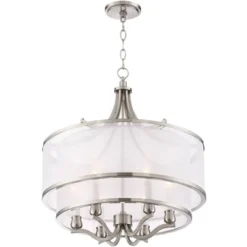 Possini Euro Design Nor Brushed Nickel Pendant Chandelier 23" Wide Modern Double White Organza Shade 6-Light Fixture For Dining Room Kitchen Island -Adesso Store GUEST 8575b373 3204 4154 bb03 cefa7bc3c9ea