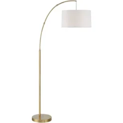 360 Lighting Cora Modern Arc Floor Lamp Standing 72" Tall Brass Metal White Linen Drum Shade Decor For Living Room Reading Bedroom Office House Home -Adesso Store GUEST 86dc9661 4765 4efc 872e 74d306035964