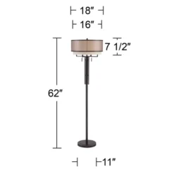 Franklin Iron Works Alamo Industrial Rustic Floor Lamp 62" Tall Bronze Metal Sheer Organza Outer Linen Fabric Inner Double Drum Shade For Living Room -Adesso Store GUEST 87497bf2 97ca 4005 93f7 1d7a653b1bc3