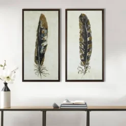 (Set Of 2) 16.75" X 31.75" Gilded Feathers Canvas Wall Art Yellow -Adesso Store GUEST 8abeab4c 3160 456a be18 70cac71c45c5
