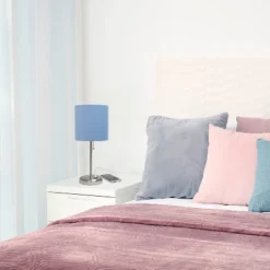 19.5" Bedside USB Port Feature Metal Table Desk Lamp Brushed Steel With Blue Fabric Shade - Creekwood Home -Adesso Store GUEST 8b0864bb 9369 486d 9016 38279ea1e663