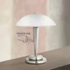 360 Lighting Deco Modern Accent Table Lamp 17" High Brushed Steel Touch On Off White Glass Dome Shade For Bedroom Bedside Nightstand Office Family